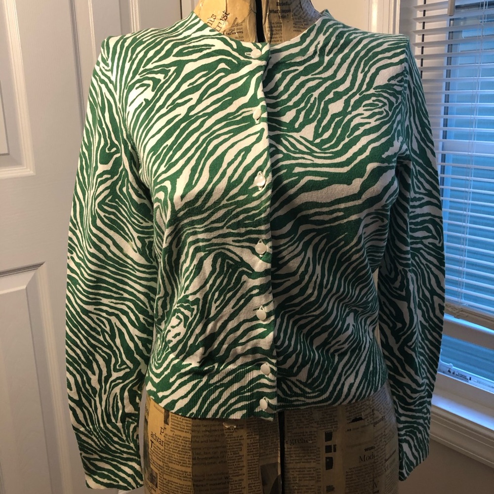 Banana Republic green/white zebra print sweater